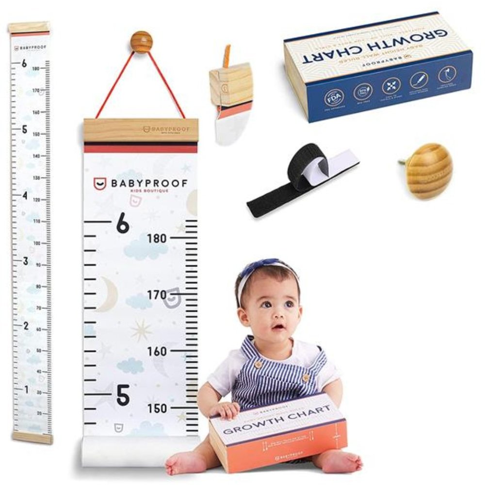 Growth Chart for Kids - Measuring Height Chart with Wooden Keepsake Box